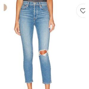 Re/Done Sz 30 Jeans 90’s High Rise Ankle Crop Worn Brook Blue Women’s Redone New